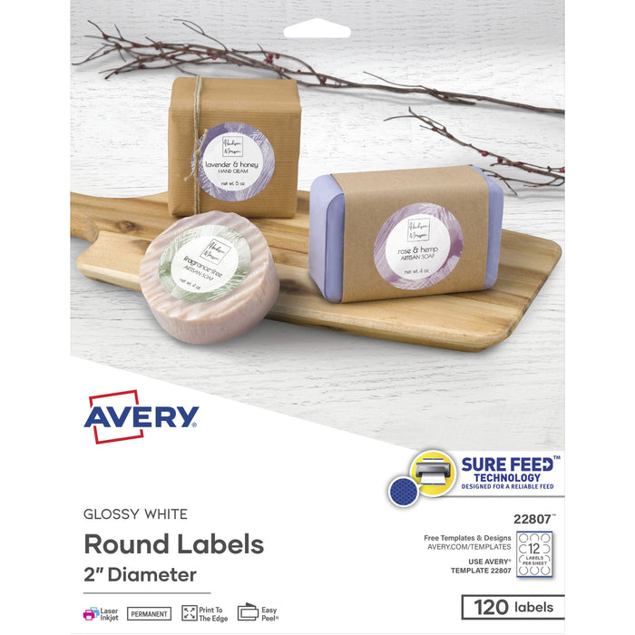Avery&reg; Glossy White Printable Round Labels with Sure Feed&trade; Technology - AVE22807