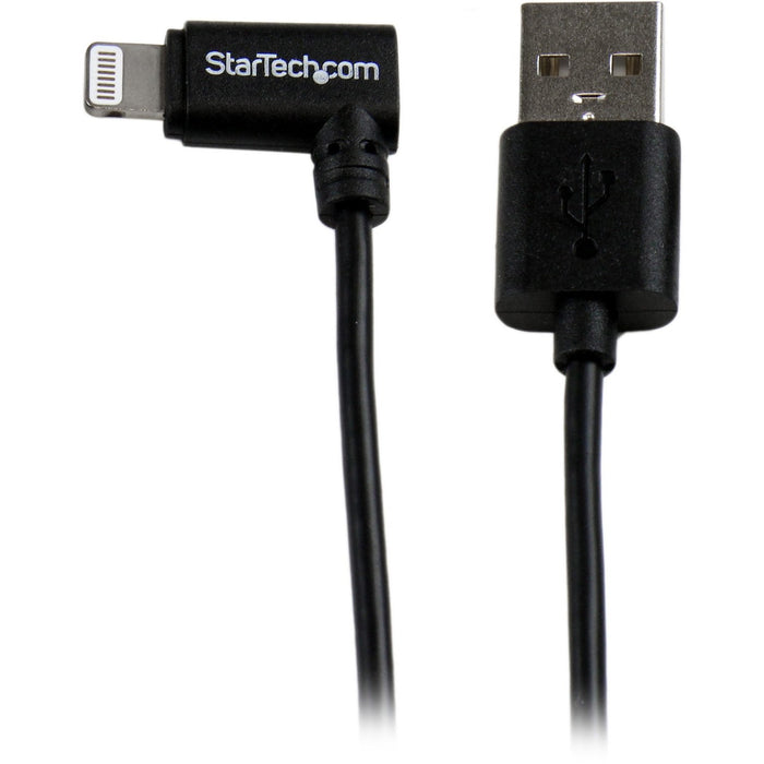 StarTech.com 2m (6ft) Angled Black Apple 8-pin Lightning Connector to USB Cable for iPhone / iPod / iPad - STCUSBLT2MBR