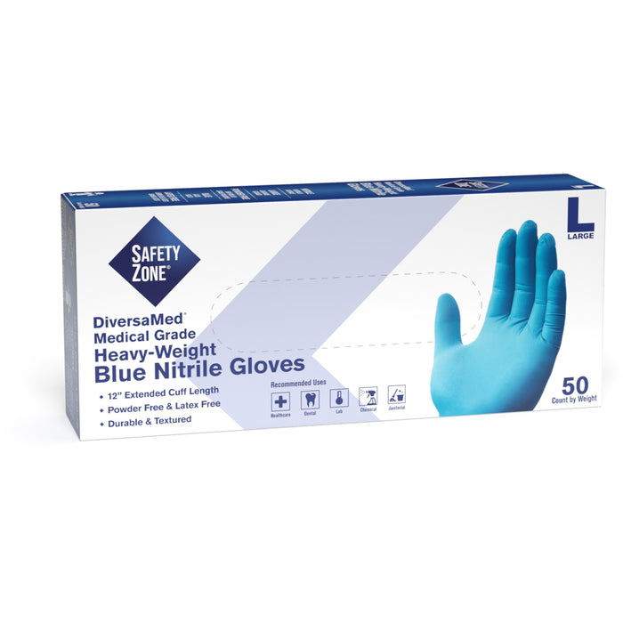 Safety Zone 12" Powder Free Blue Nitrile Gloves - SZNGNEPLG5T8