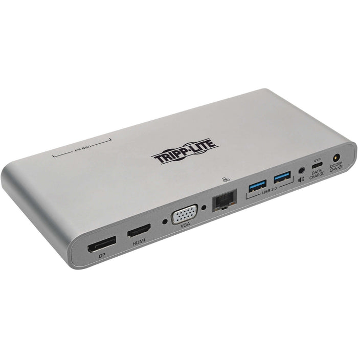 Tripp Lite USB C Docking Station w/ USB A/C Hub, HDMI, VGA, DisplayPort, Gbe, 100W PD Charging 4K@30Hz Thunderbolt 3, USB Type C, USB-C, USB Type-C - TRPU442DOCK4S