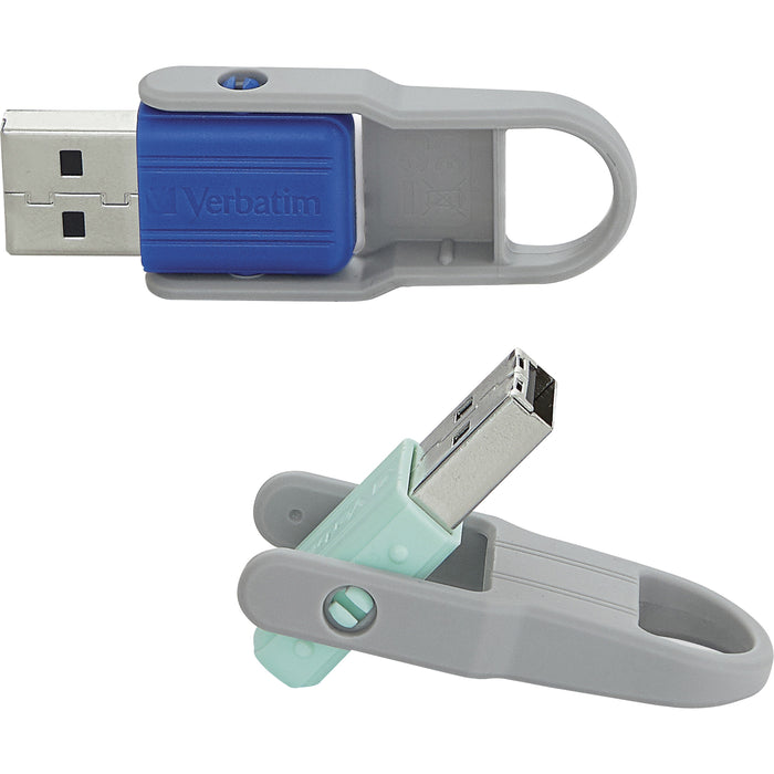 32GB Store 'n' Flip&reg; USB Flash Drive - 2pk - Blue, Mint - VER70061