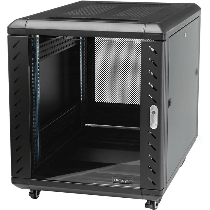 StarTech.com 15U 19" Server Rack Cabinet - 4 Post Adjustable Depth (6-32") Locking Knock Down Enclosure - Mobile w/Glass Door & Casters - STCRK1536BKF