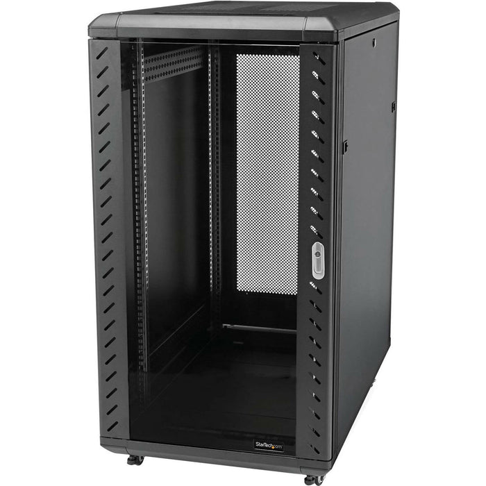 StarTech.com 18U 19" Server Rack Cabinet - 4 Post Adjustable Depth (6-32") Locking Knock Down Enclosure - Mobile w/Glass Door & Casters - STCRK1836BKF