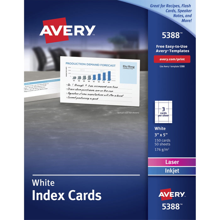 Avery&reg; Laser, Inkjet Printable Index Cards - AVE5388