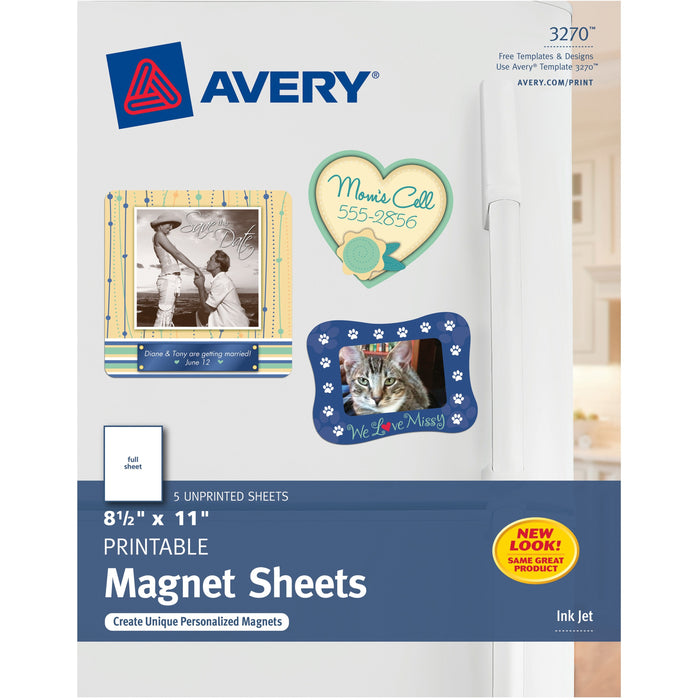 Avery&reg; Printable Magnet Sheets, 8.5" x 11" , 5 Sheets (3270) - AVE3270