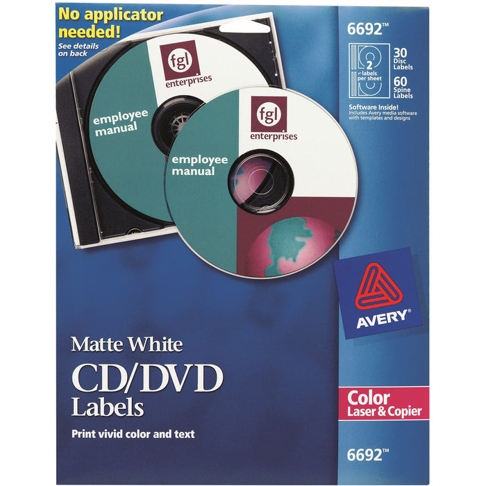 Avery&reg; Color Laser White Matte CD/DVD Labels - AVE6692