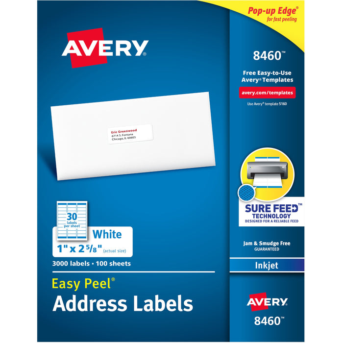 Avery&reg; Easy Peel White Inkjet Mailing Labels - AVE8460