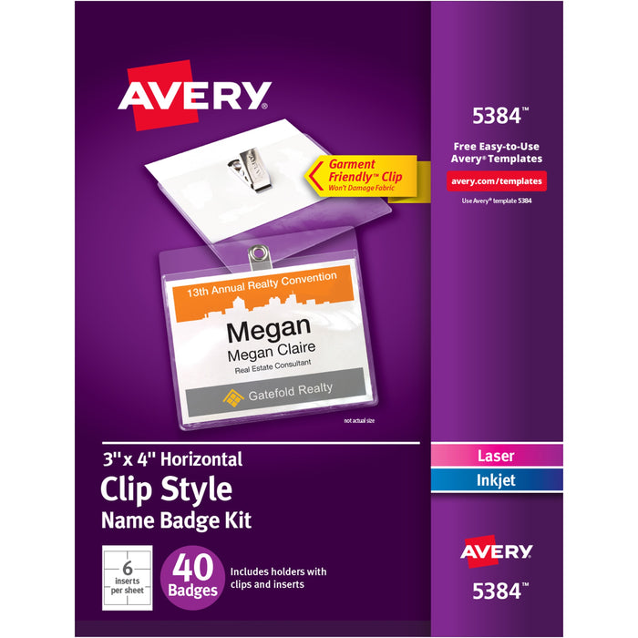 Avery&reg; Garment-Friendly Clip-Style Name Badges - AVE5384