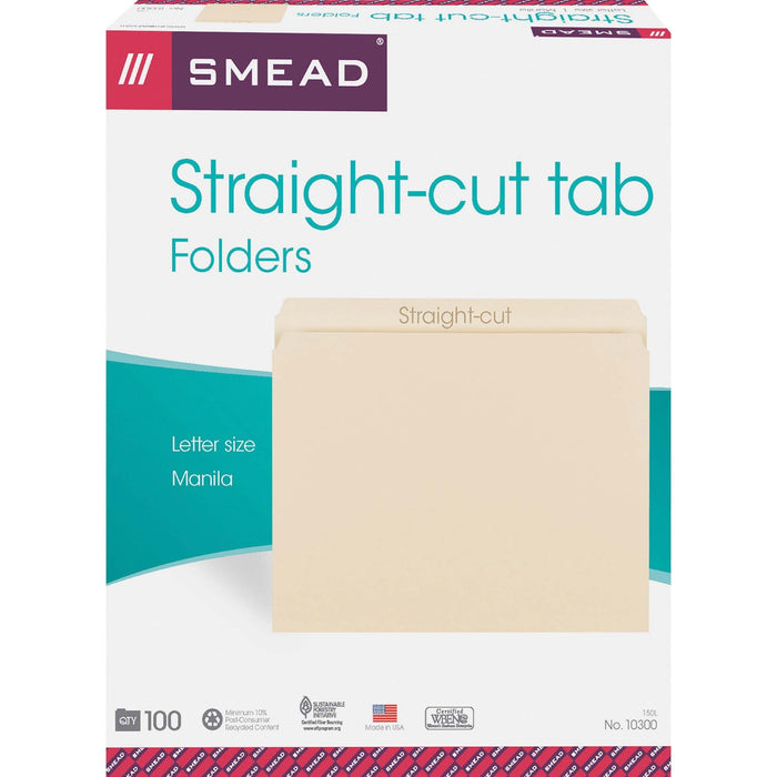 Smead Straight Tab Cut Letter Recycled Top Tab File Folder - SMD10300