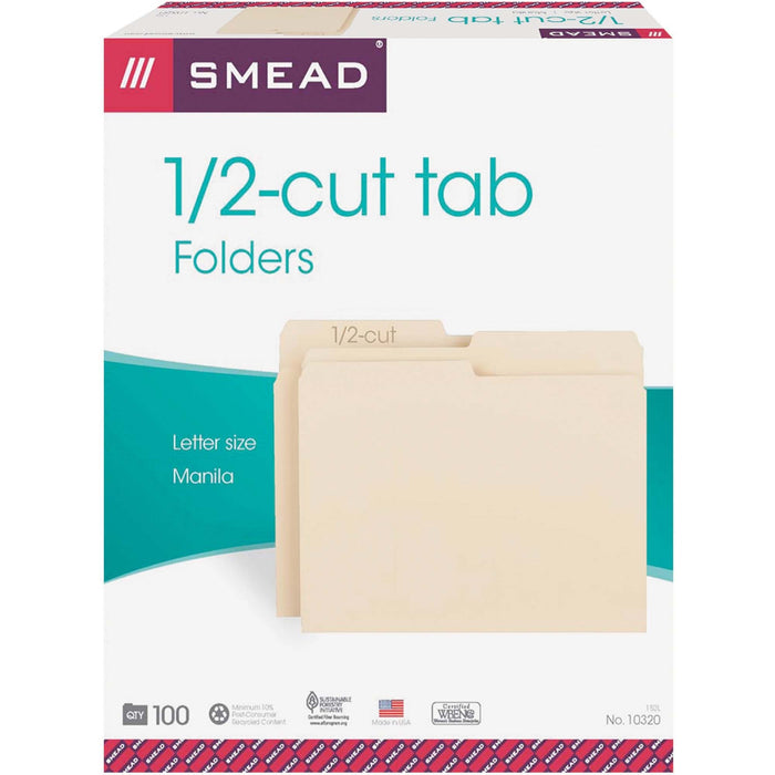 Smead 1/2 Tab Cut Letter Recycled Top Tab File Folder - SMD10320