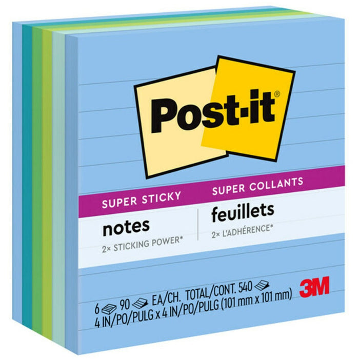 Post-it&reg; Super Sticky Lined Notes - Oasis Color Collection - MMM6756SST