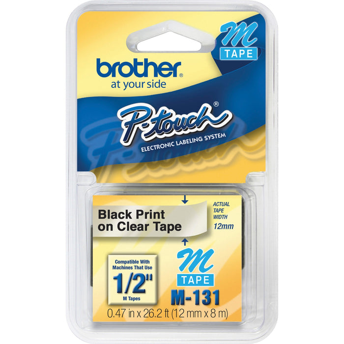 Brother P-touch System 1/2" Black on Clear M Tape - BRTM131