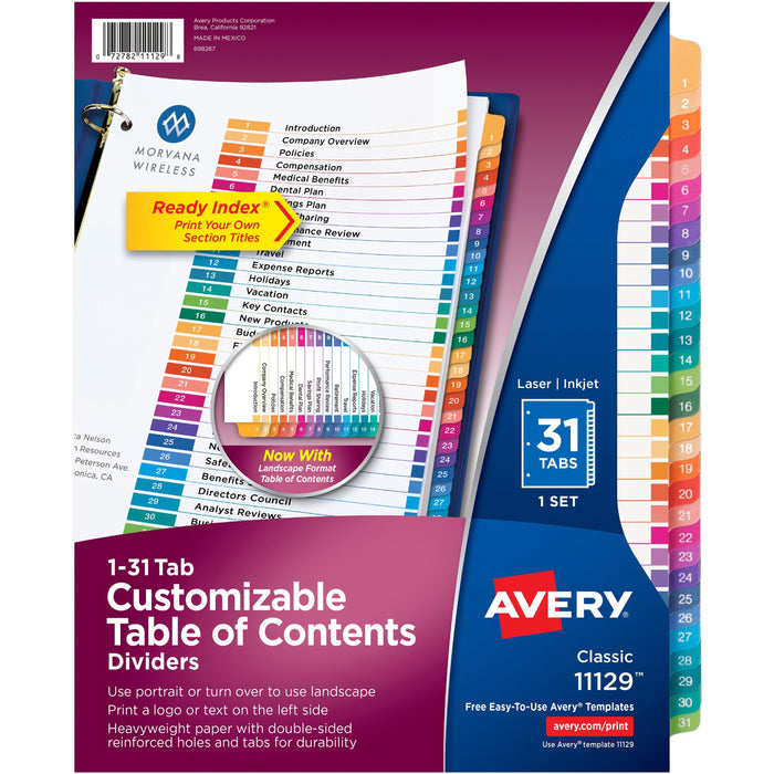 Avery&reg; Ready Index 1-31 Tab Custom TOC Dividers - AVE11129