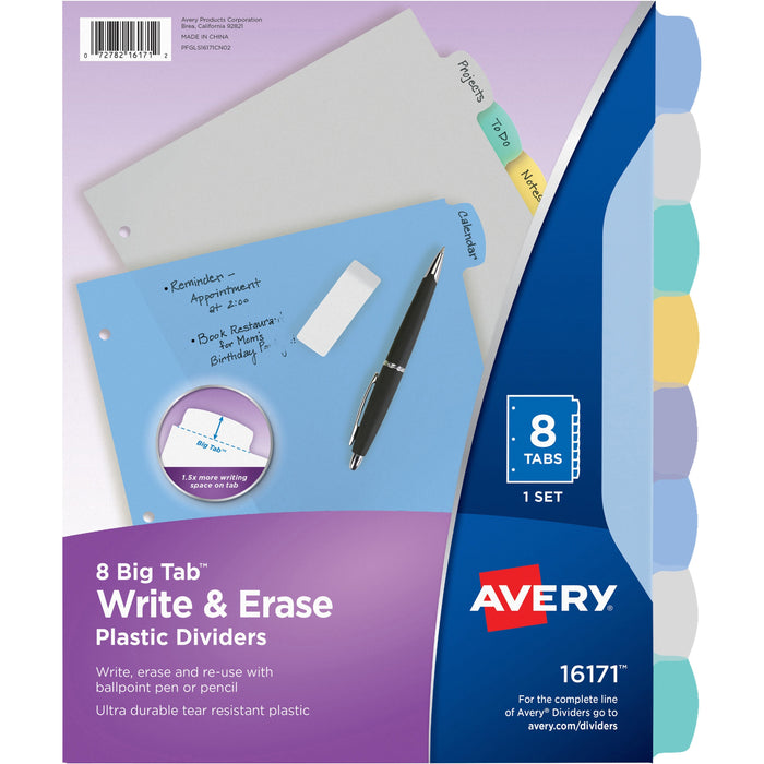 Avery&reg; Big Tab Write & Erase Durable Plastic Dividers, 8 Multicolor Tabs, 1 Set - AVE16171