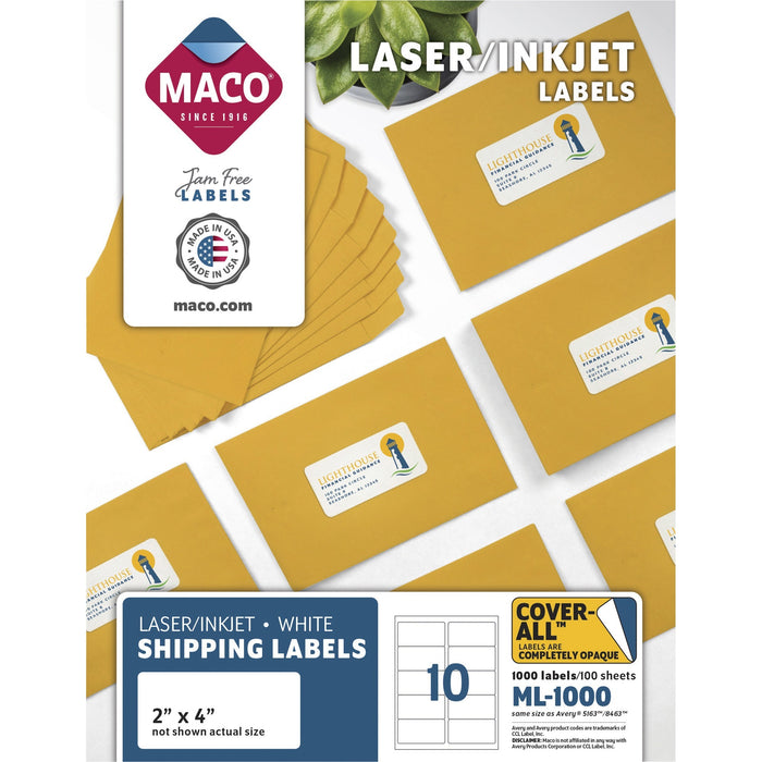 MACO White Laser/Ink Jet Shipping Label - MACML1000