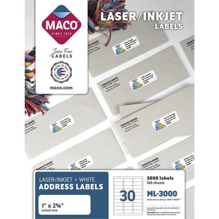 MACO White Laser/Ink Jet Address Label - MACML3000