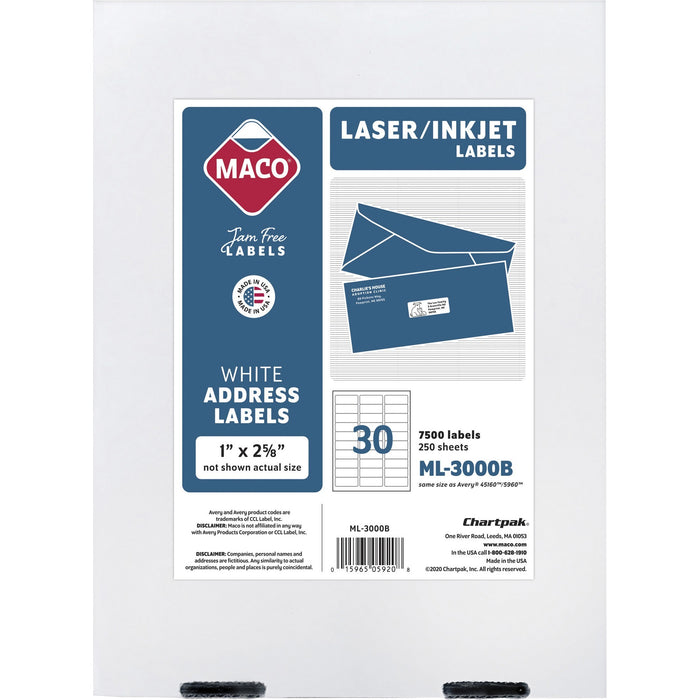 MACO White Laser/Ink Jet Address Label - MACML3000B