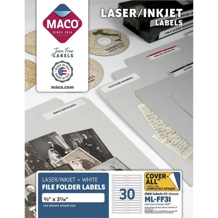 Maco Assorted Laser/Inkjet File Folder Labels - MACMLFF31