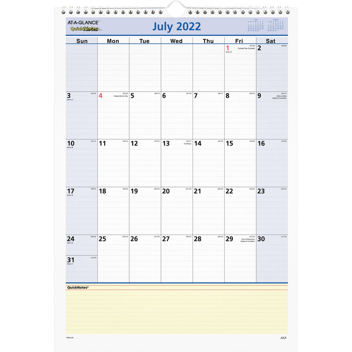 At-A-Glance QuickNotes Academic Monthly Wall Calendar - AAGPM5328