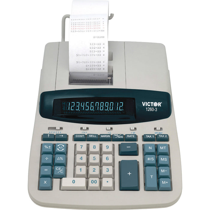 Victor 1260-3 12 Digit Heavy Duty Commercial Printing Calculator - VCT12603