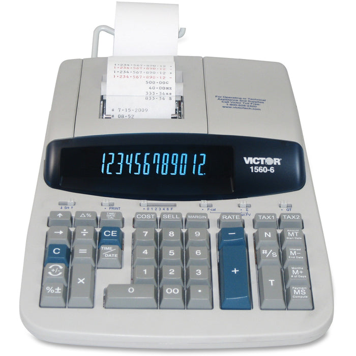 Victor 1560-6 12 Digit Professional Grade Heavy Duty Commercial Printing Calculator - VCT15606