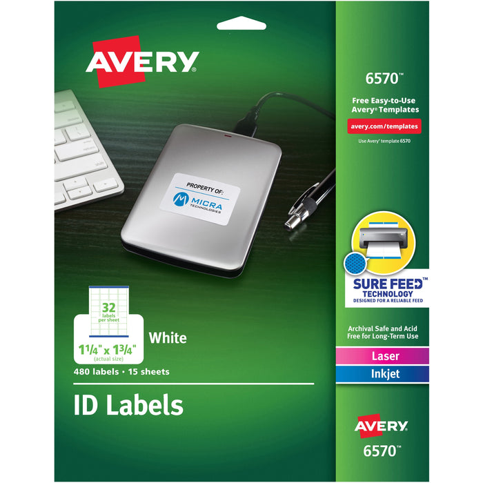 Avery&reg; Laser Inkjet Printer Permanent ID Labels - AVE6570