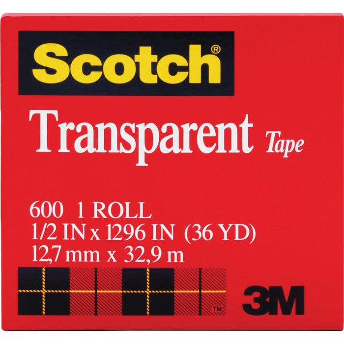 Scotch Transparent Tape - 1/2"W - MMM600121296