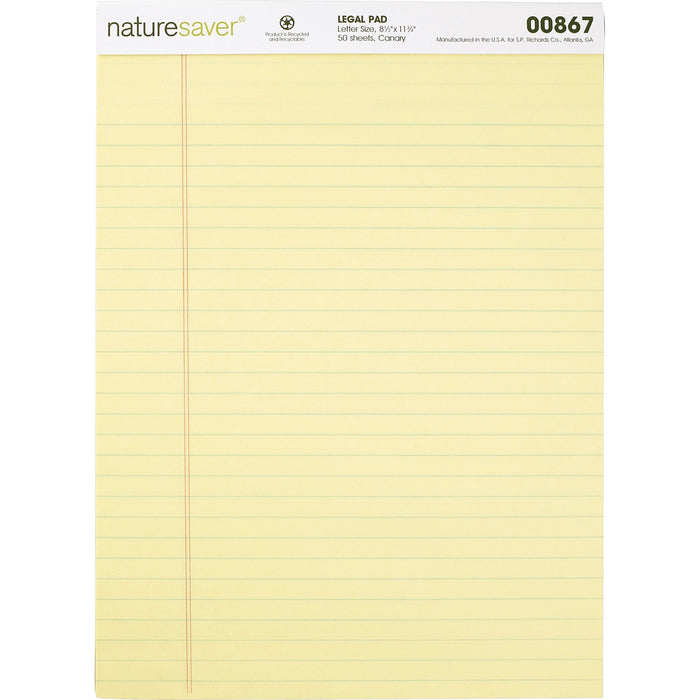 Nature Saver 100% Recycled Canary Legal Ruled Pads - NAT00867