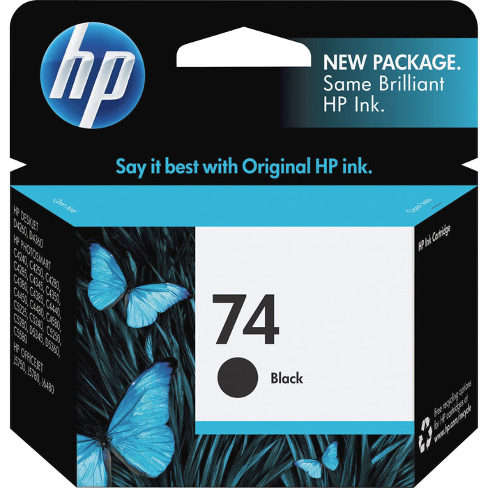 HP 74 (CB335WN) Original Inkjet Ink Cartridge - Black - 1 Each - HEWCB335WN