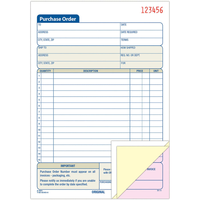 Adams 3-Part Carbonless Purchase Order Forms - ABFTC5831