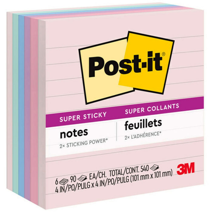 Post-it&reg; Super Sticky Lined Recycled Notes - Wanderlust Pastels Color Collection - MMM6756SSNRP