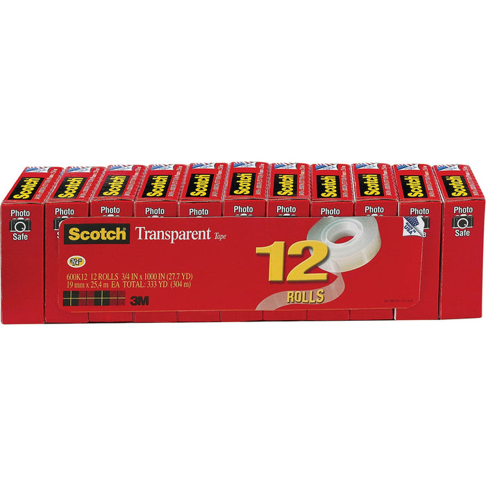 Scotch Transparent Tape - 3/4"W - MMM600K12
