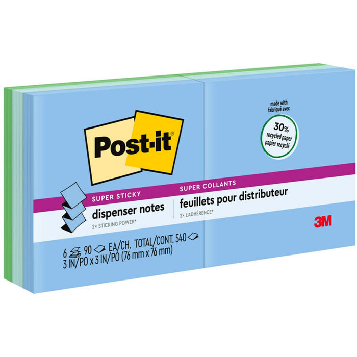 Post-it&reg; Super Sticky Dispenser Notes - Oasis Color Collection - MMMR3306SST