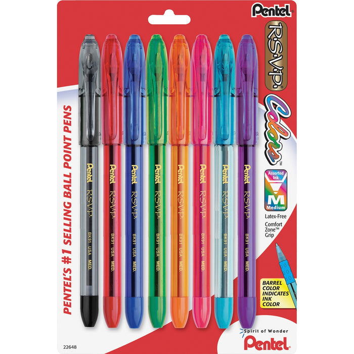 Pentel R.S.V.P. Multi Pack Stick Ballpoint Pens - PENBK91CRBP8M