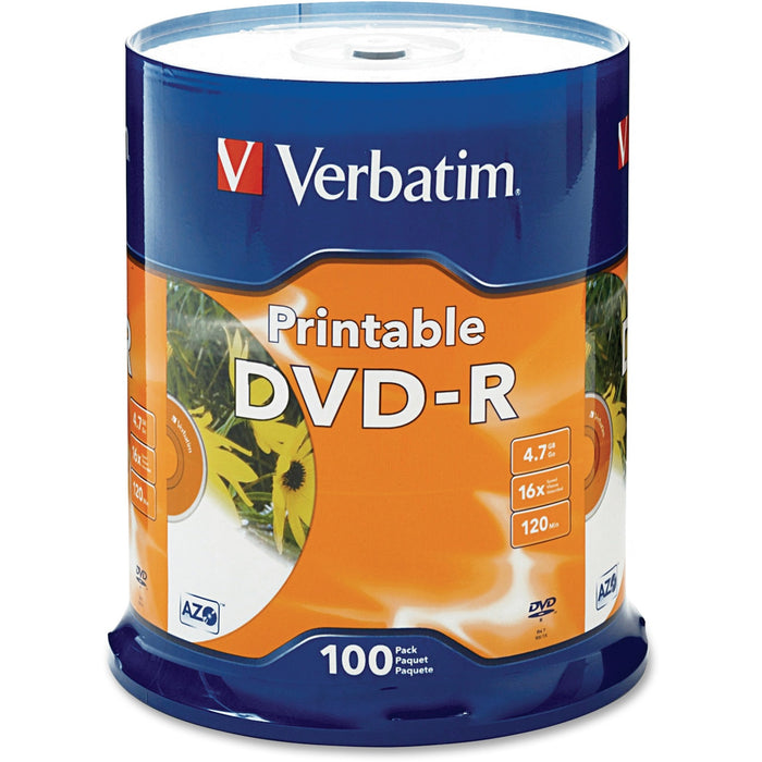 Verbatim DVD Recordable Media - DVD-R - 16x - 4.70 GB - 100 Pack - VER95153