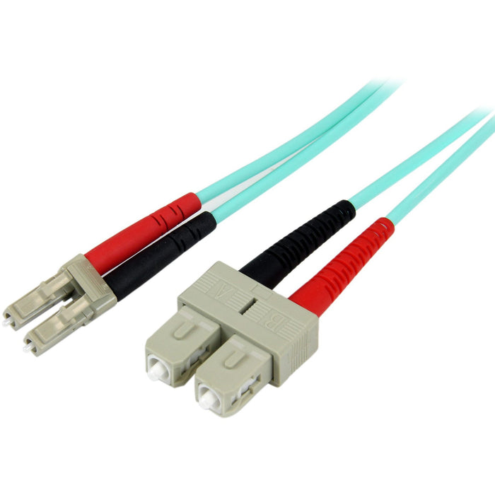 StarTech.com 1m (3ft) LC/UPC to SC/UPC OM3 Multimode Fiber Optic Cable, Full Duplex Zipcord Fiber, 100Gbps, LOMMF, LSZH Fiber Patch Cord - STCA50FBLCSC1