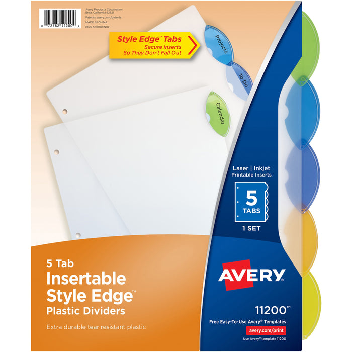 Avery&reg; Plastic Binder Dividers, Insertable Multicolor Style Edge 5-tabs - AVE11200