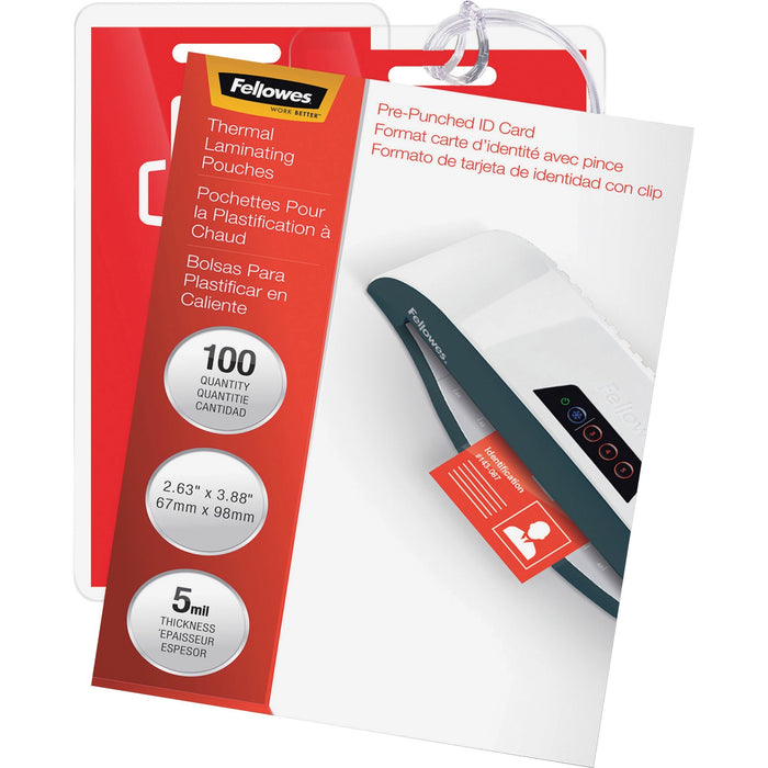 Fellowes Punched ID Card Glossy Thermal Laminating Pouches - FEL52016