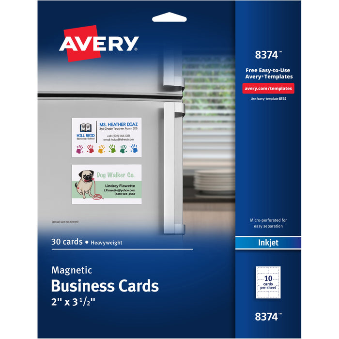 Avery&reg; Magnetic Business Cards, 2" x 3-1/2" , Matte White, 30 Cards (8374) - AVE08374