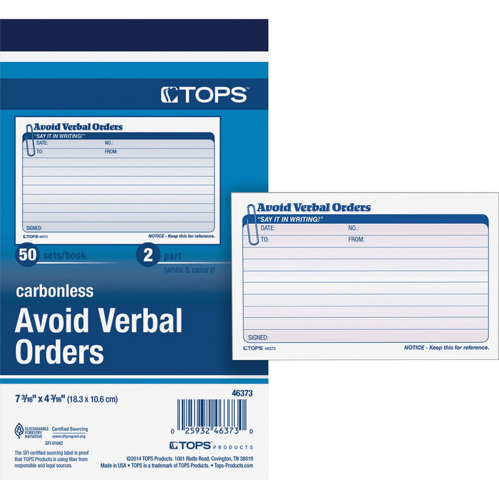 TOPS Avoid Verbal Orders Book - TOP46373