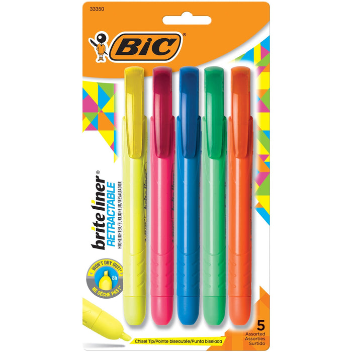 BIC Brite Liner Retractable Highlighter, Assorted, 5 Pack - BICBLRP51AST