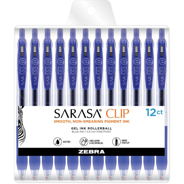 Zebra Pen Sarasa Clip Gel Retractable Blue Pens - ZEB47320