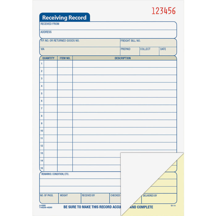 Adams Carbonless Receiving Record Book - ABFDC5089