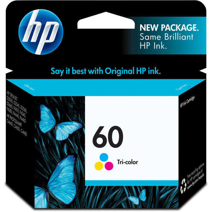 HP 60 (CC643WN) Original Inkjet Ink Cartridge - Cyan, Magenta, Yellow - 1 Each - HEWCC643WN