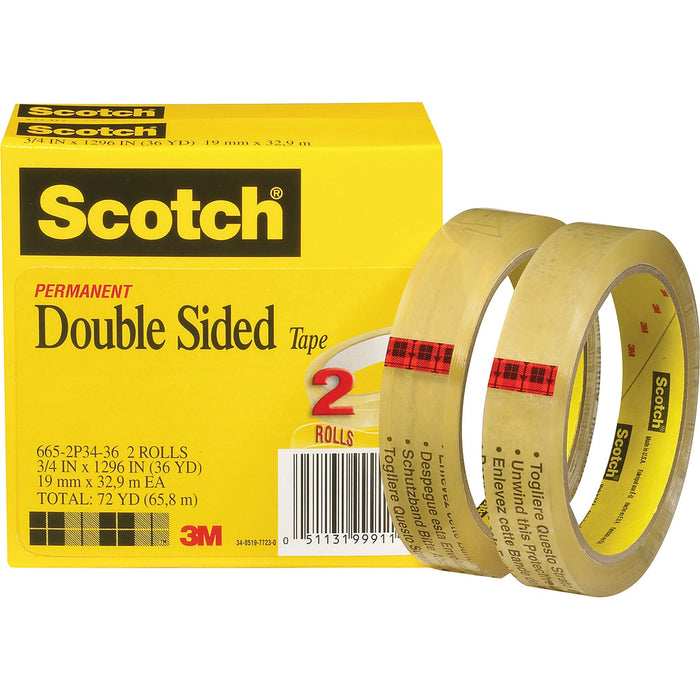 Scotch Permanent Double-Sided Tape - 3/4"W - MMM6652P3436