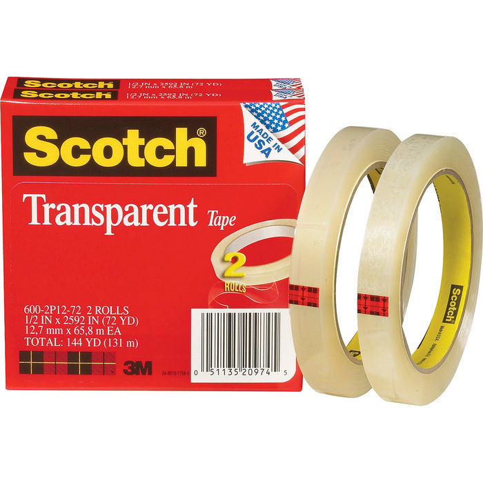 Scotch Transparent Tape - 1/2"W - MMM6002P1272