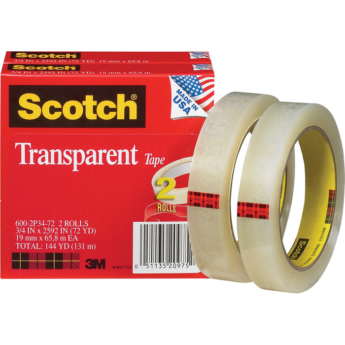 Scotch Transparent Tape - 3/4"W - MMM6002P3472