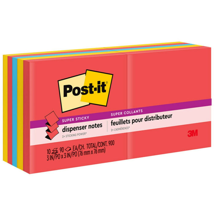Post-it&reg; Super Sticky Dispenser Notes - Playful Primaries Color Collection - MMMR33010SSAN
