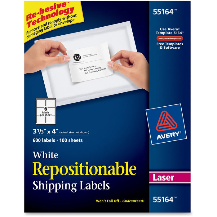 Avery&reg; Repositionable Shipping Labels - Sure Feed Technology - AVE55164