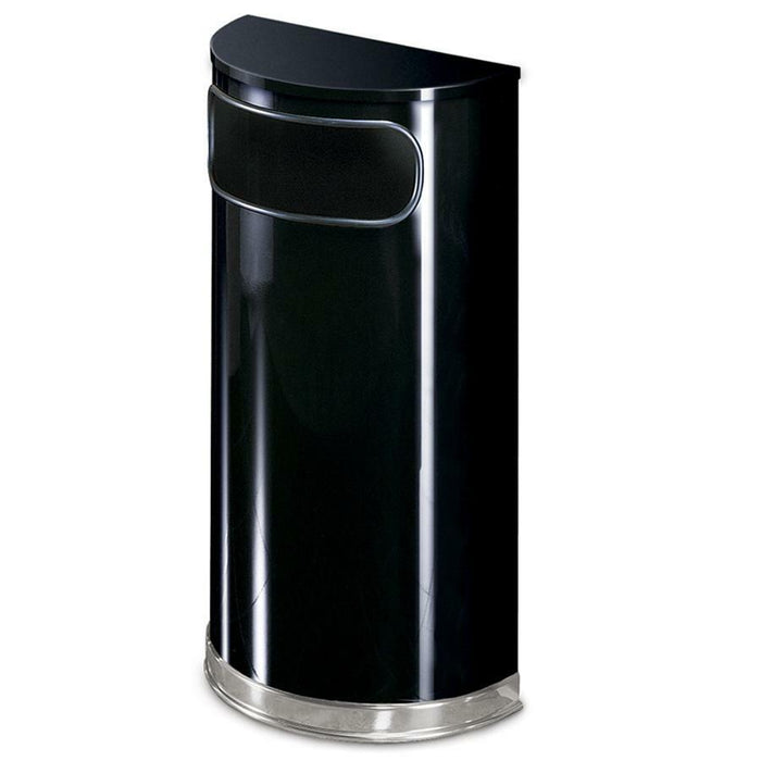 Rubbermaid Commercial Black/Chrome Half Round Receptacle - RCPSO820PLBK